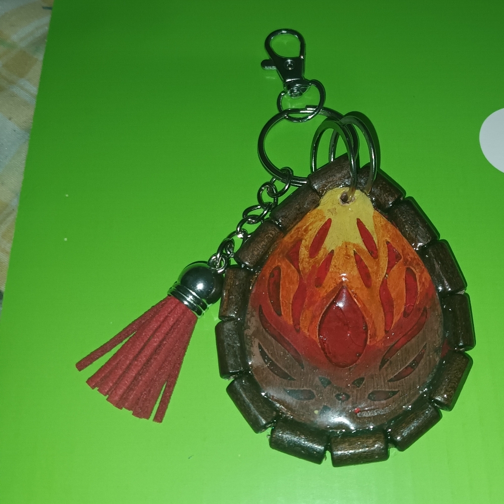 Hand Crafted Red and Orange campfire Key Holder